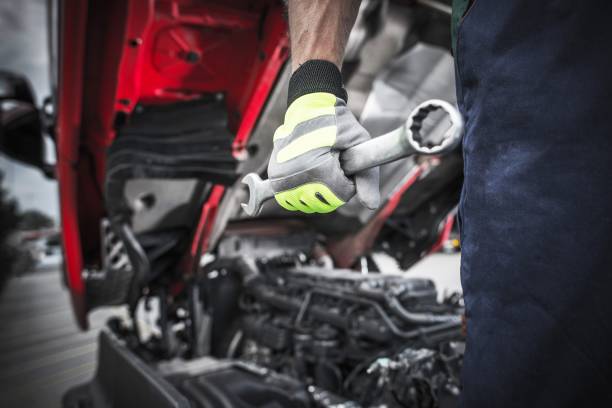 Mechanic working on a commercial truck